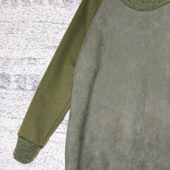 Voielactee Turtleneck Fleece-Lined Suede-Touch Color Block Sweatshirt Tunic - Picture 2 of 5